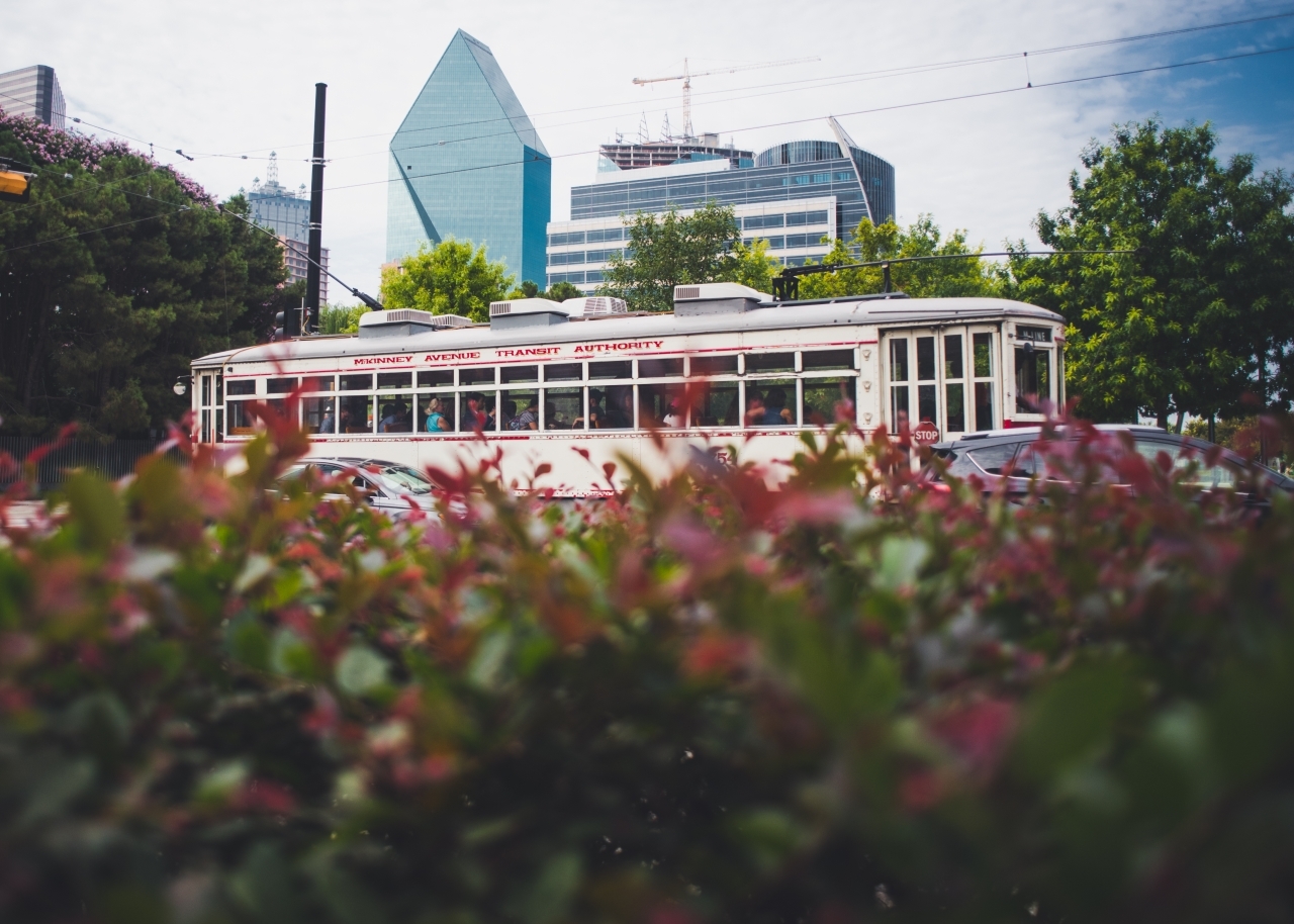 The trolley at Klyde Park in uptown Dallas, Texas